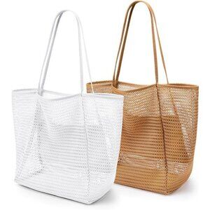 BeachNylon Mesh Tote Bag White Khaki